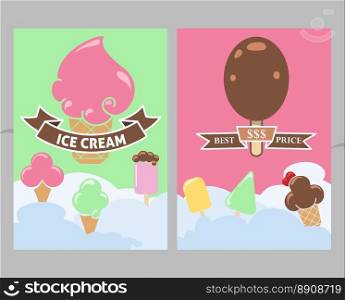 Flyers with ice cream and clouds. Flyers with ice cream and clouds A5 size. Vector illustration