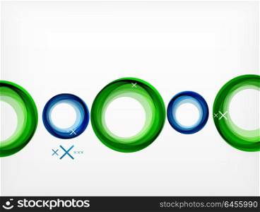 Flying abstract circles, vector geometric background, color air bubbles, web banner template, business or technology presentation background or elements. Flying green and blue abstract circles, vector geometric background, color air bubbles, web banner template, business or technology presentation background or elements, vector illustration