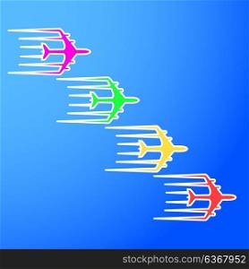 Flying airplane Airliner jet transport icon illustration. Flying airplane Airliner jet transport icon illustration.