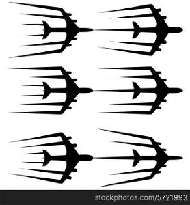 Flying airplane stylized vector illustration. Airliner, jet.