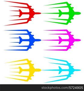 Flying airplane stylized vector illustration. Airliner, jet.