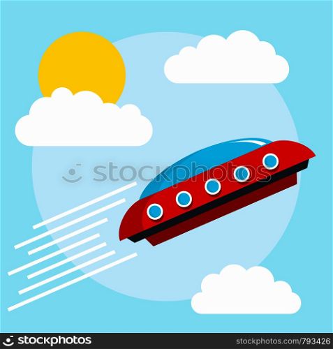 Flying alien ship concept background. Flat illustration of flying alien ship vector concept background for web design. Flying alien ship concept background, flat style