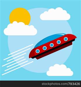 Flying alien ship concept background. Flat illustration of flying alien ship vector concept background for web design. Flying alien ship concept background, flat style