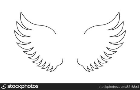 Flying angel or bird wings isolated on white background. Simple design in outline style. Freedom or spirit concept. Vector graphic illustration.. Flying angel or bird wings isolated on white background. Simple design in outline style. Freedom or spirit concept. Vector graphic illustration