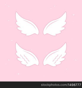 Flying angel wings with gold nimbus. Wings and nimbus. Angel winged glory halo cute cartoon drawings illustration vector set