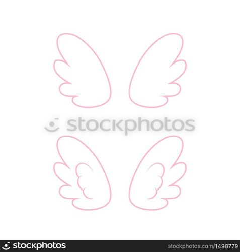Flying angel wings with gold nimbus. Wings and nimbus. Angel winged glory halo cute cartoon drawings illustration vector set