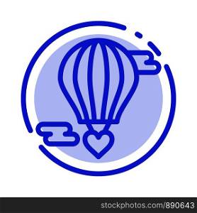 Flying Balloon, Hot Balloon, Love, Valentine Blue Dotted Line Line Icon