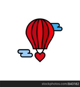 Flying Balloon, Hot Balloon, Love, Valentine Flat Color Icon. Vector icon banner Template