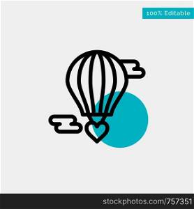 Flying Balloon, Hot Balloon, Love, Valentine turquoise highlight circle point Vector icon