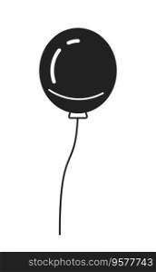 Flying balloon on thread monochrome flat vector object. Party material. Opening event. Birthday. Editable black and white thin line icon. Simple cartoon clip art spot illustration for web design. Flying balloon on thread monochrome flat vector object