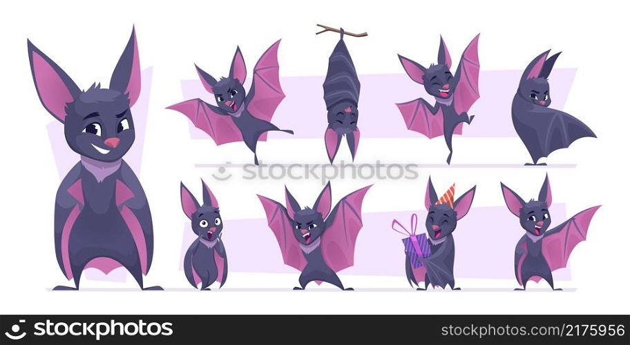 Flying bat. Cartoon wild vampire scary mammals mouse mascot with wings exact vector pictures collection. Scary animal vampire, halloween spooky illustration. Flying bat. Cartoon wild vampire scary mammals mouse mascot with wings exact vector pictures collection
