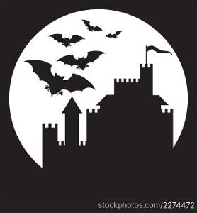 Flying bats and old castle (halloween background)
