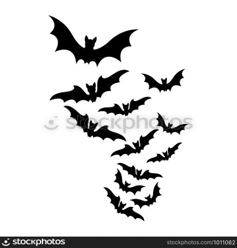 flying bats halloween swarm silhouette isolated on white background