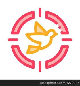 Flying Bird At Gunpoint Icon Thin Line Vector. Fly Bird And Target, Seasonal Animal Hunting Concept Linear Pictogram. Color Isolated Contour Symbol Illustration. Flying Bird At Gunpoint Icon Thin Line Vector