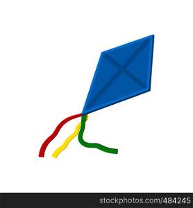 Flying blue kite cartoon icon on a white background. Flying blue kite cartoon icon