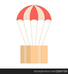 Flying box on parachute vector illustration isolated. Isolated on white background flying box. Parcel delivery concept.Paper box design element.. Flying box on parachute vector illustration isolated. Isolated on white background flying box. Parcel delivery concept.