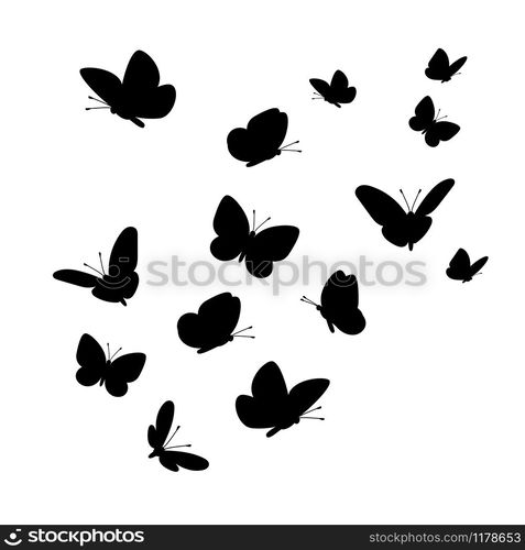 Flying Butterflies Silhouettes Vector Butterfly Set Isolated On White