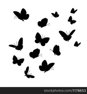Flying butterflies silhouettes. Vector butterfly set isolated on white background for design. Flying butterflies silhouettes
