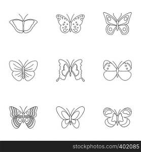 Flying butterfly icons set. Outline illustration of 9 flying butterfly vector icons for web. Flying butterfly icons set, outline style