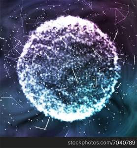 Flying Debris. 3D Vector Illustration. Science And Technology Background. Futuristic Earth Globe. 3d Planet Concept.. Futuristic Technology Style. Modern Background For Business Presentations.