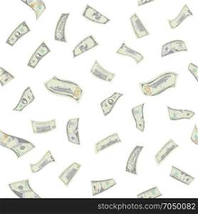 Flying Dollars Seamless Pattern Vector. Flying US Dollars Seamless Pattern Vector. Cartoon Money Bills. Falling Finance Every Denomination In The Air Isolated On White Illustration