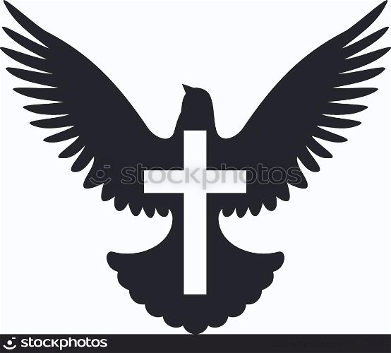 Flying dove silhouette with cross