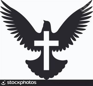 Flying dove silhouette with cross