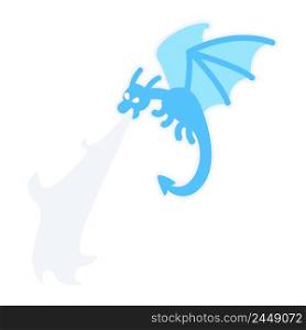 Flying dragon breathing fire semi flat color vector character. Flying figure. Full body personage on white. Mythological beast. Simple cartoon style illustration for web graphic design and animation. Flying dragon breathing fire semi flat color vector character