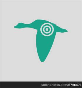 Flying duck silhouette with target icon. Gray background with green. Vector illustration.