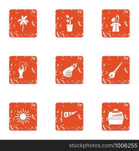 Flying far icons set. Grunge set of 9 flying far vector icons for web isolated on white background. Flying far icons set, grunge style