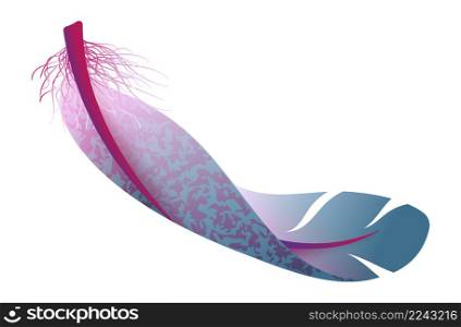 Flying feather. Blue fluffy bird wing part. Vector illustration. Flying feather. Blue fluffy bird wing part