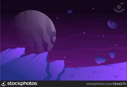 Flying Floating Rock Stone Planet Star Space Exploration Illustration