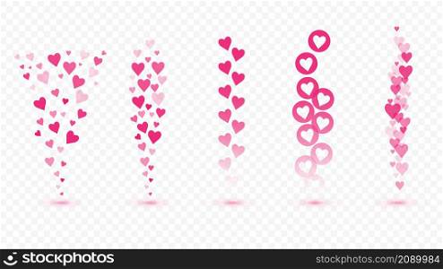 Flying hearts on transparent background. Love likes emotions for social media. Positive reaction and feedback. Vector set.. Flying hearts on transparent background. Love likes emotions for social media. Positive reaction and feedback. Vector set