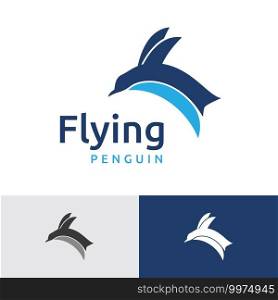 Flying Jumping Penguin Animal Simple Logo Template