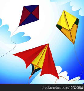 Flying kites in the sky concept background. Cartoon illustration of flying kites in the sky vector concept background for web design. Flying kites in the sky concept background, cartoon style