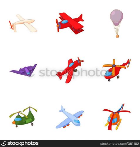 Flying machine icons set. Cartoon illustration of 9 flying machine vector icons for web. Flying machine icons set, cartoon style