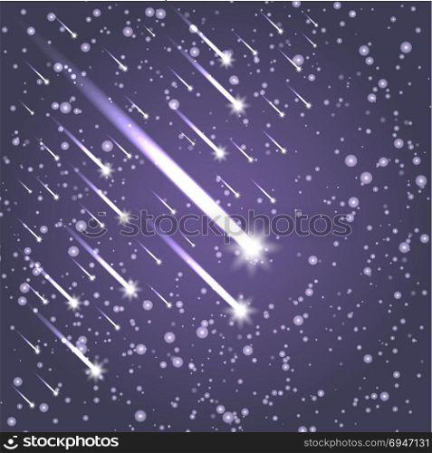 Flying meteors. Ultra violet. Vector illustration.