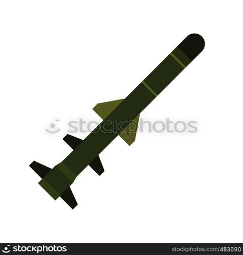 Flying military missile flat icon isolated on white background. Flying military missile flat icon