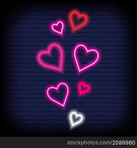 Flying neon hearts. Love likes emotions for social media. Positive reaction and feedback. Vector illustration.. Flying neon hearts. Love likes emotions for social media. Positive reaction and feedback. Vector