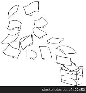Flying Paper. Blank sheet. Thrown object. White trash. Cartoon flat illustration. Stack and pile of documents. Office element.. Flying Paper. Blank sheet. Thrown object.