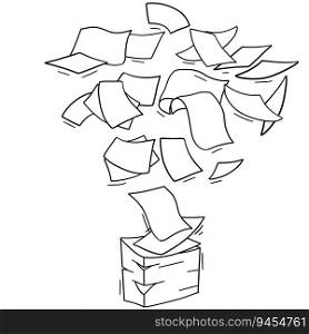 Flying Paper. Blank sheet. Thrown object. White trash. Cartoon flat illustration. Stack and pile of documents. Office element.