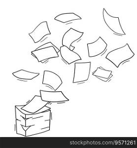 Flying Paper. Blank sheet. Thrown object. White trash. Cartoon flat illustration. Stack and pile of documents. Office element.. Flying Paper. Blank sheet. Thrown object.