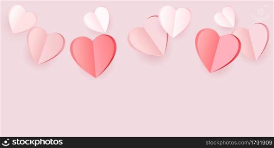 Flying paper hearts decoration isolated on soft pink background. Love symbol. Greeting card for Woman, Mother, Valentines Day. Vector illustration.. Flying paper hearts decoration isolated on soft pink background. Love symbol. Greeting card for Woman, Mother, Valentines Day. Vector.