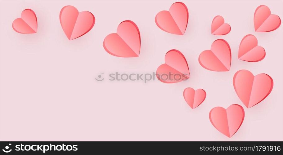 Flying paper hearts decoration isolated on soft pink background. Love symbol. Greeting card for Woman, Mother, Valentines Day. Vector.. Flying paper hearts decoration isolated on soft pink background. Love symbol. Greeting card for Woman, Mother, Valentines Day. Vector illustration.