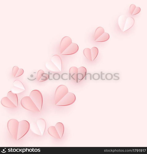 Flying paper hearts decoration isolated on soft pink background. Love symbol. Greeting card for Woman, Mother, Valentines Day. Vector illustration.. Flying paper hearts decoration isolated on soft pink background. Love symbol. Greeting card for Woman, Mother, Valentines Day. Vector.