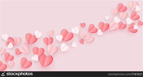 Flying paper hearts decoration isolated on soft pink background. Love symbol. Greeting card for Woman, Mother, Valentines Day. Vector illustration.. Flying paper hearts decoration isolated on soft pink background. Love symbol. Greeting card for Woman, Mother, Valentines Day. Vector.