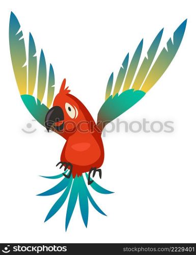 Flying parrot. Colorful tropical bird. Wild jungle animal isolated on white background. Flying parrot. Colorful tropical bird. Wild jungle animal