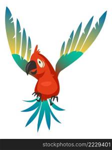 Flying parrot. Colorful tropical bird. Wild jungle animal isolated on white background. Flying parrot. Colorful tropical bird. Wild jungle animal