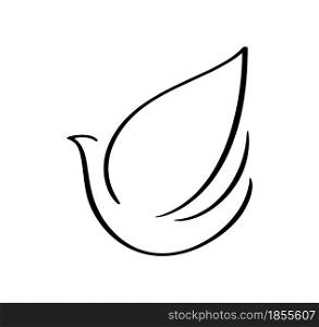 Flying pigeon logo. Hand Drawn calligraphy dove bird brush line. Black and white vector illustration. Concept for icon card, banner poster, flyer.. Flying pigeon logo. Hand Drawn calligraphy dove bird brush line. Black and white vector illustration. Concept for icon card, banner poster, flyer