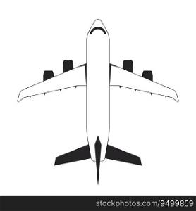 Flying plane flat monochrome isolated vector object. Travel plane. Editable black and white line art drawing. Simple outline spot illustration for web graphic design. Flying plane flat monochrome isolated vector object